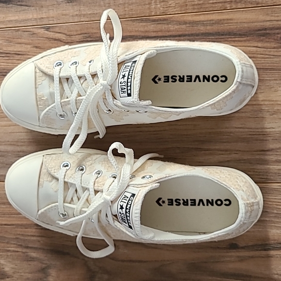 Converse womens 9.5 Chuck Taylor All Star Lift Low ivory patchwork vintage white - Picture 5 of 6